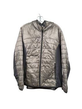 Eddie Bauer Womens Quilted Active Jacket Gray Hooded Zip Size 2XL Pockets
